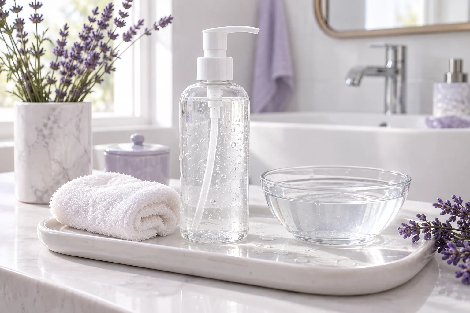 Gentle face cleansing routine with face wash water and soft towel