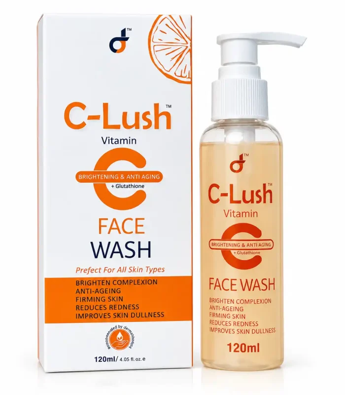 C-Lush Vitamin C Face Wash targeting dullness, dark spots, uneven skin tone and rough-looking texture