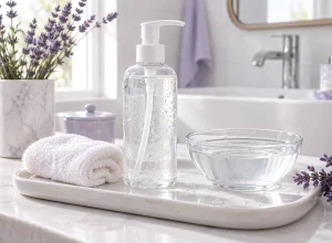 Gentle face cleansing routine with face wash water and soft towel